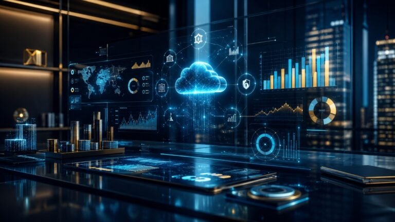 Professional future trends in accounting dashboard with AI, cloud technology, and financial analytics