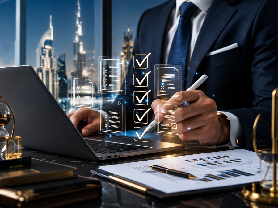 Financial Records Compliance UAE dashboard with audit files, tax reports, and business accounting records